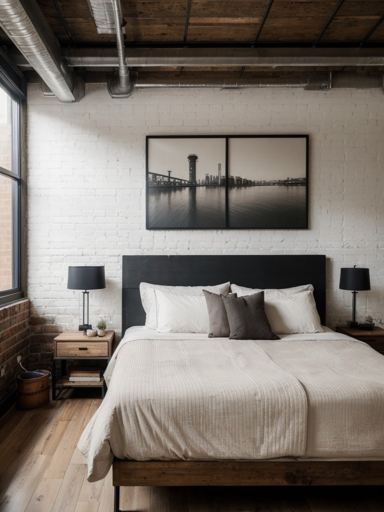 Industrial chic: Transform your bedroom with exposed brick and metal accents!