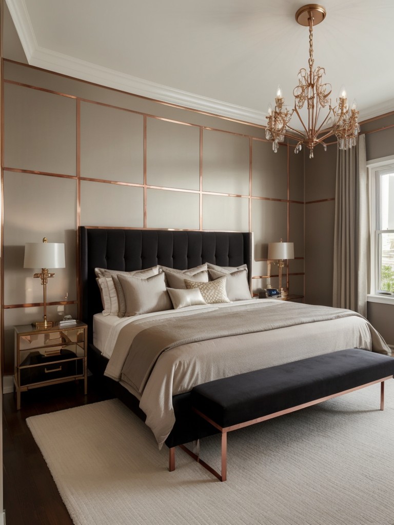 Chic Apartment Bedrooms: Unisex Style. Elevate with a Stunning Chandelier.