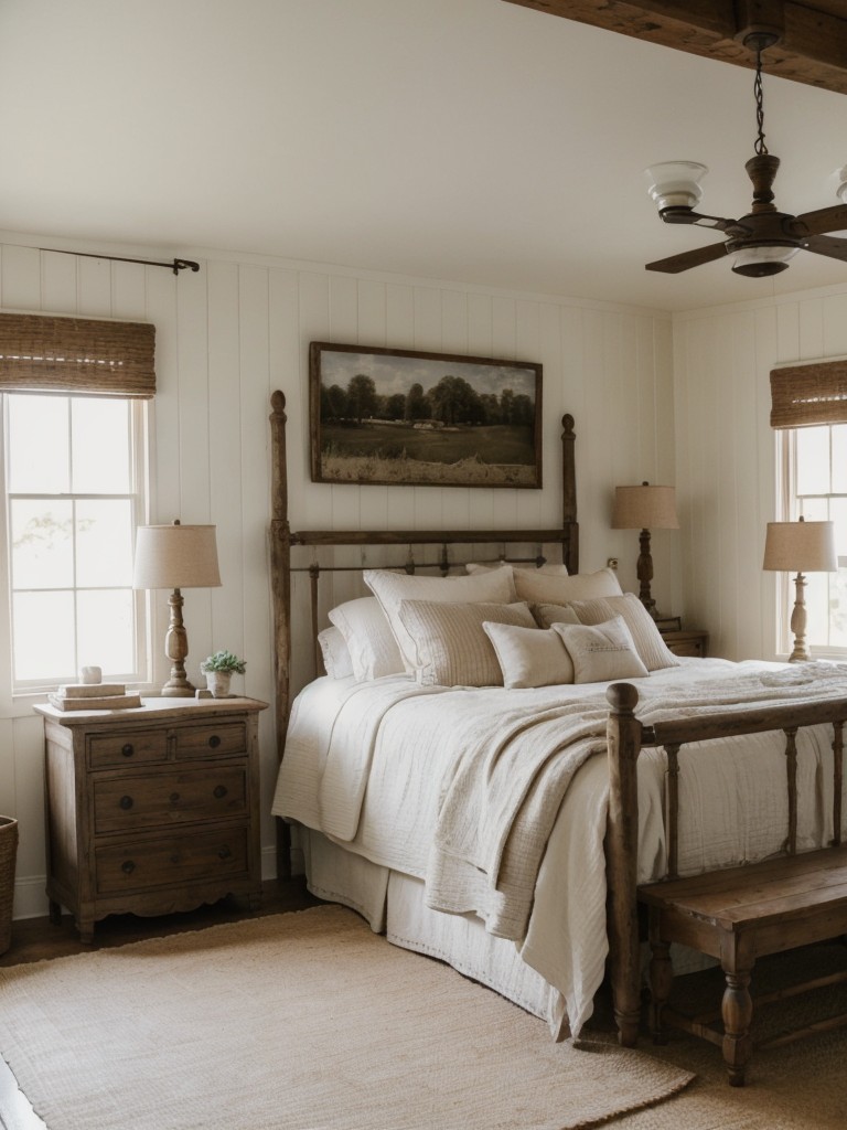 French Country Farmhouse Bedroom: Soft Colors & Ornate Accents