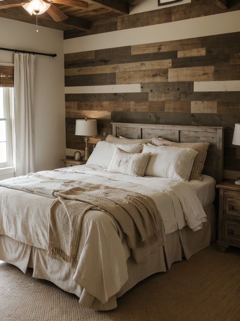 Cozy Farmhouse Bedroom: Rustic Charm with Barnwood Accent Wall