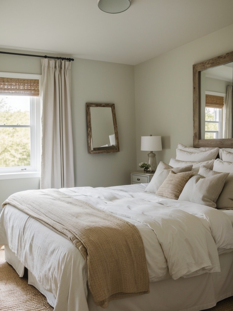 Reflect Light, Expand Space: Stylish Bedroom with Wall-Mounted Mirror.