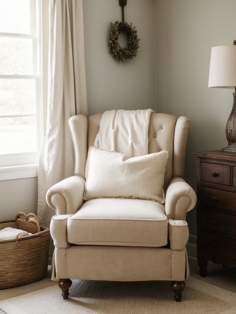 Country Bedroom: Cozy Upholstered Armchair & Soft Throw Blanket