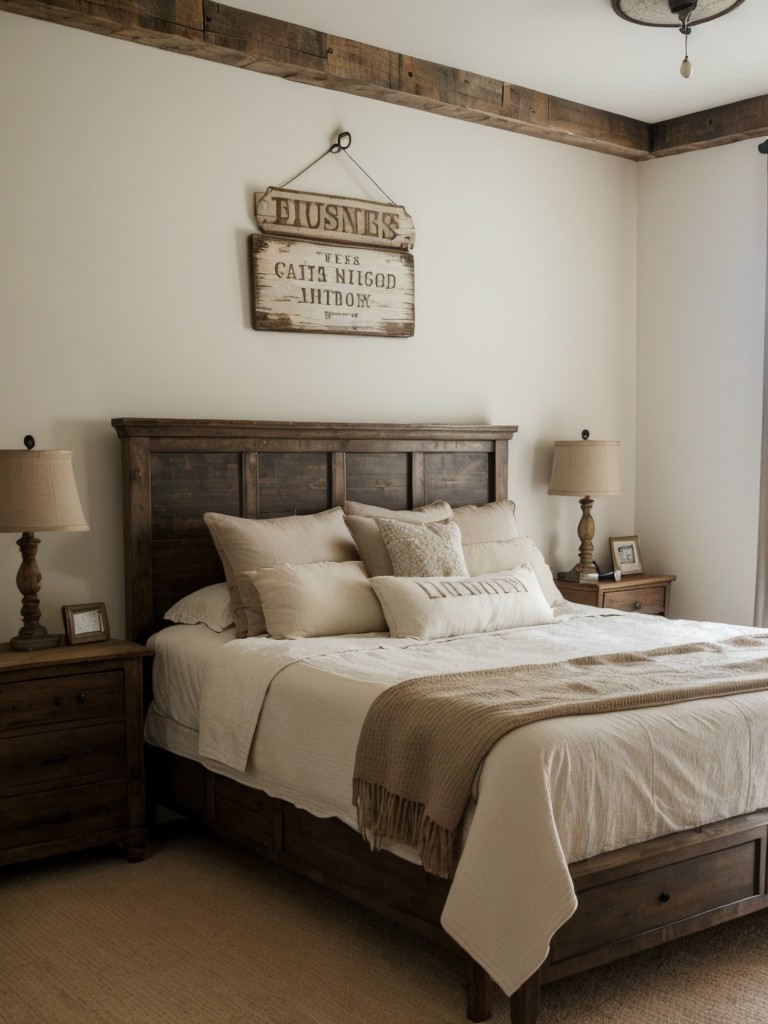 Rustic Bedroom Decor: Add Character to Your Apartment with Vintage Signs and Plates!