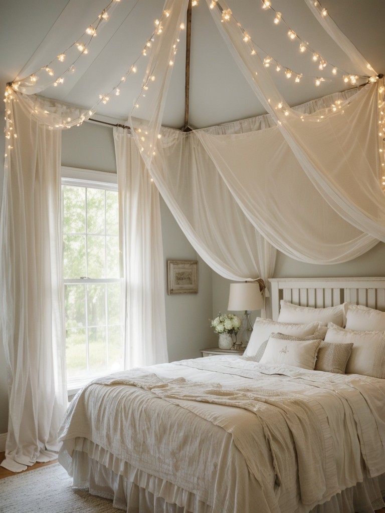 Country Chic Bedroom: Romantic Canopy Beds and Fairy Lights