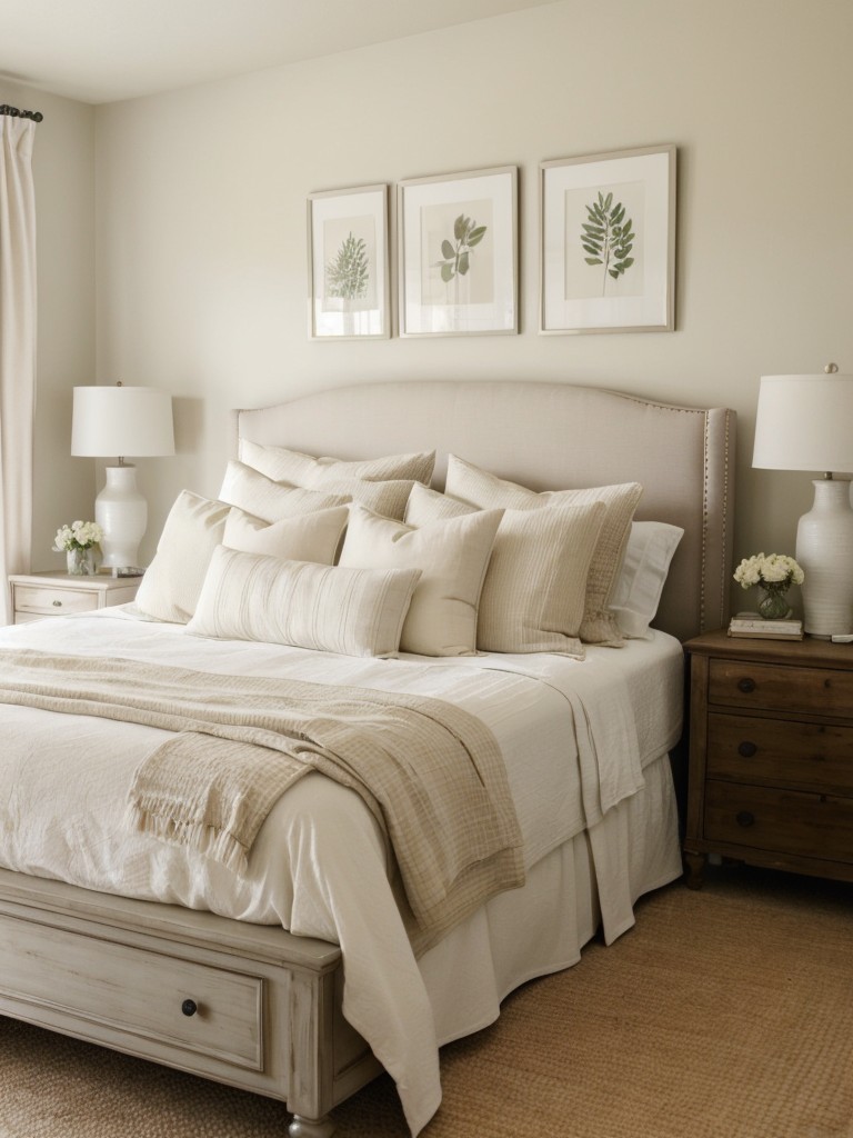 Country Chic Bedroom: Neutral Elegance with Bold Accents