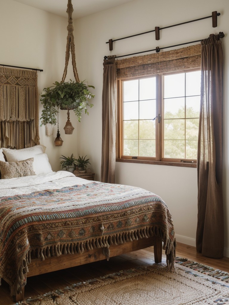 Rustic Bohemian Bedroom: Cozy Escape with Macrame & Vibrant Textiles