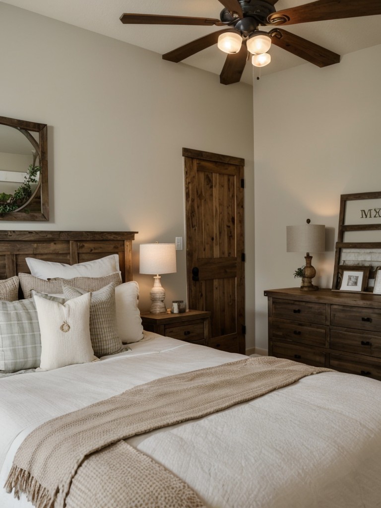 Farmhouse Bedroom Decor: Stylish and Functional Wooden Headboard.