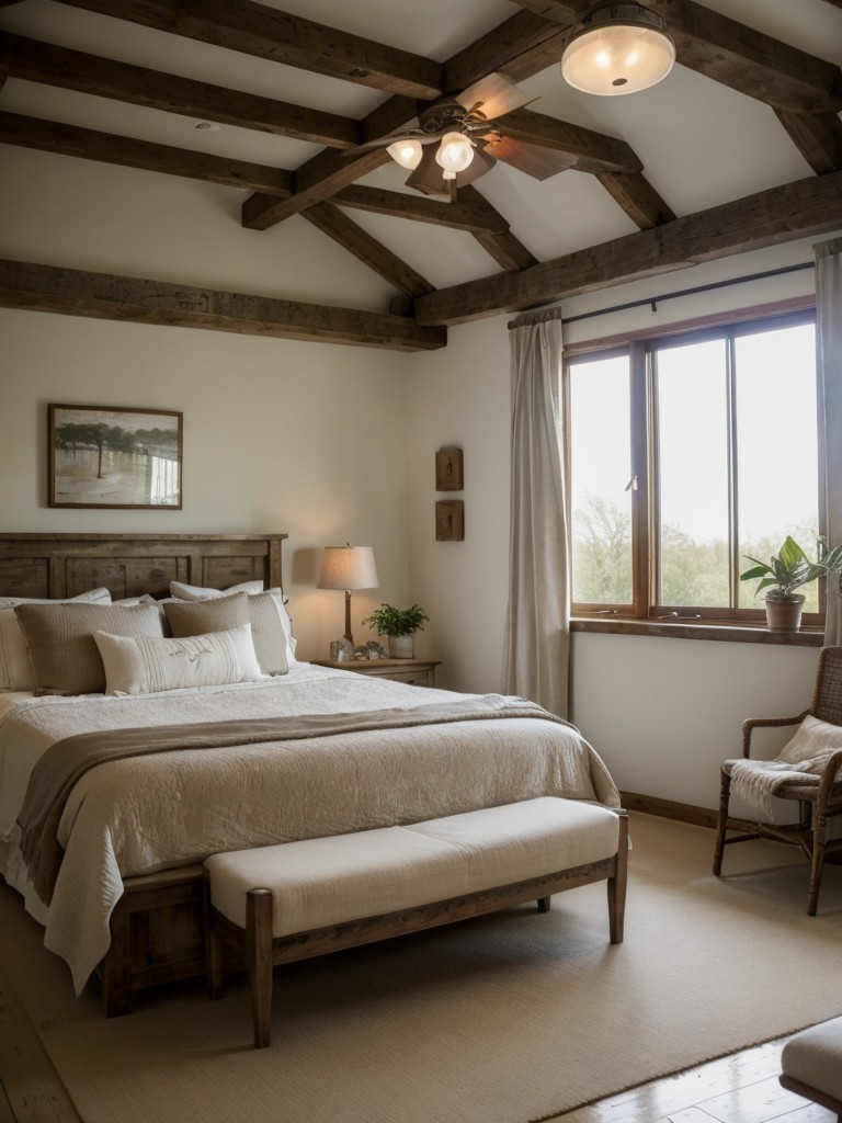 Country Chic: Transform Your Bedroom with Wood Beams & Vintage Charm.