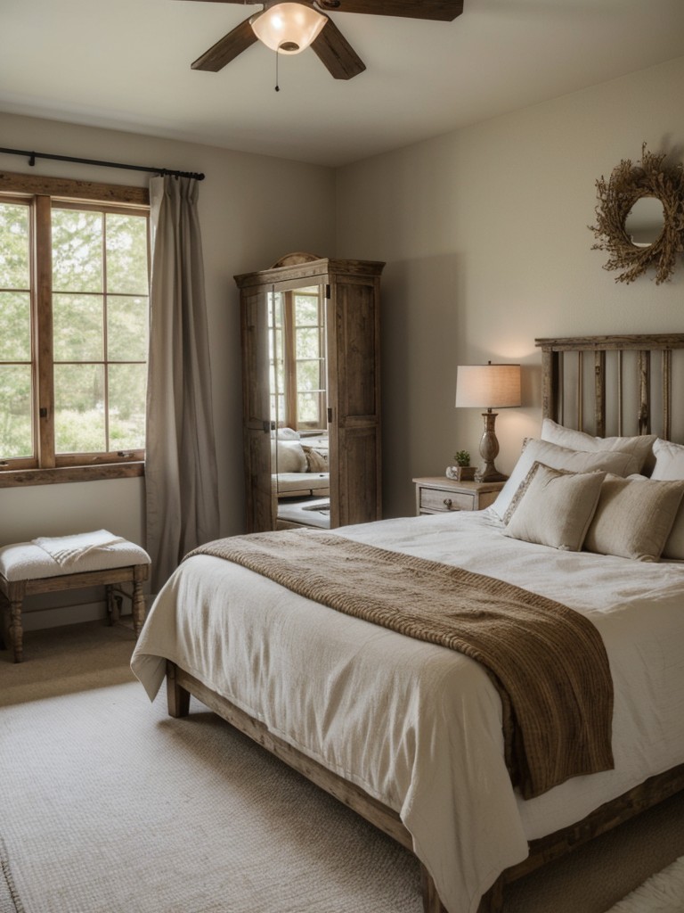 Cozy Chic: Rustic Country Bedroom Decor with Mirrored Furniture