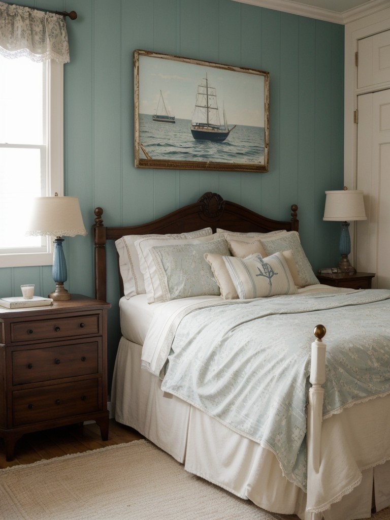 Nautical Vibes: Vintage-inspired apartment decor with retro wallpaper and antique furniture!