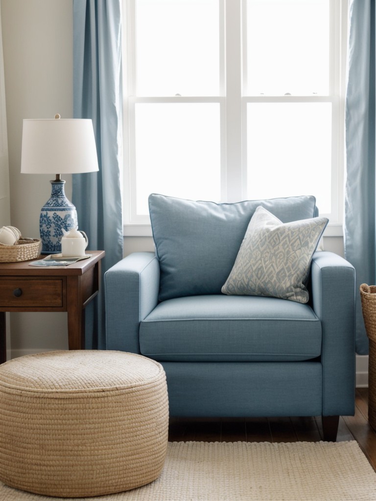 Seaside Serenity: Coastal Bedroom with a Cozy Seating Nook