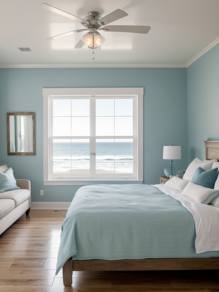 Coastal Chic: Nautical Bedroom with Full-Length Mirror for a Spacious Feel!