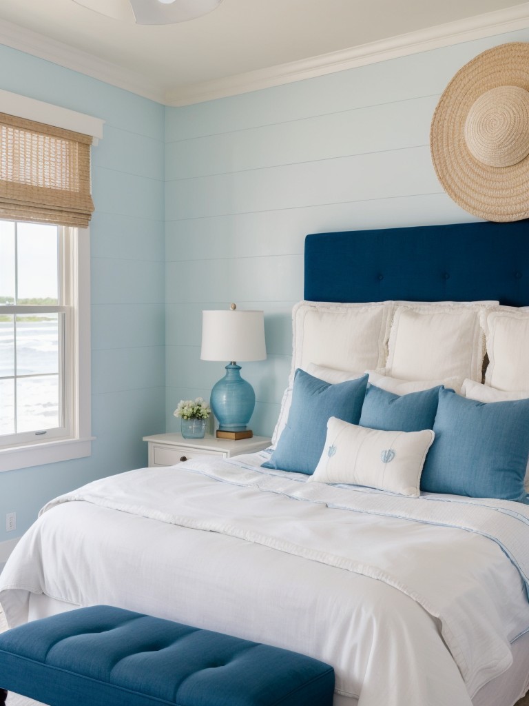 Coastal bedroom vibes: Seashells, whitewash, and blue accents