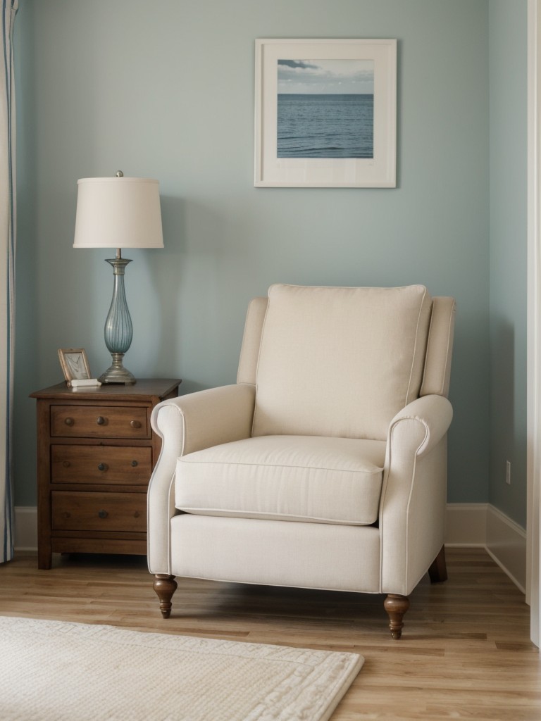 Seaside Serenity: Stylish Apartment Bedroom with Cozy Reading Nook ???