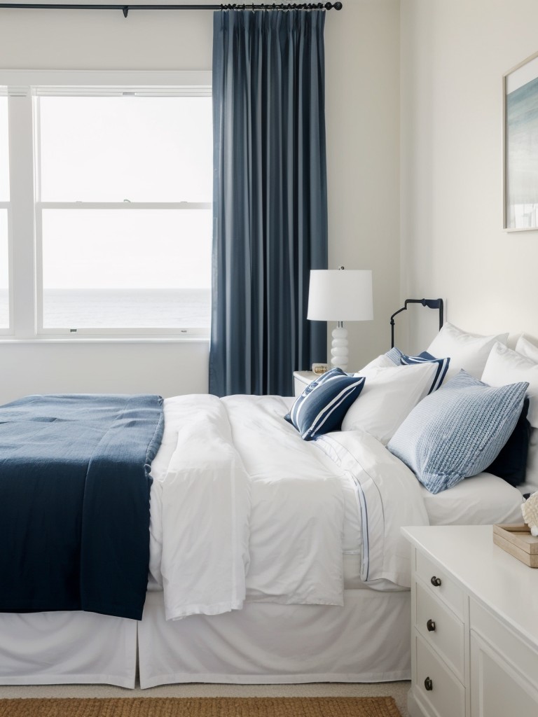 Seaside Serenity: Minimalist Nautical Bedroom Decor with Sleek Nightstands