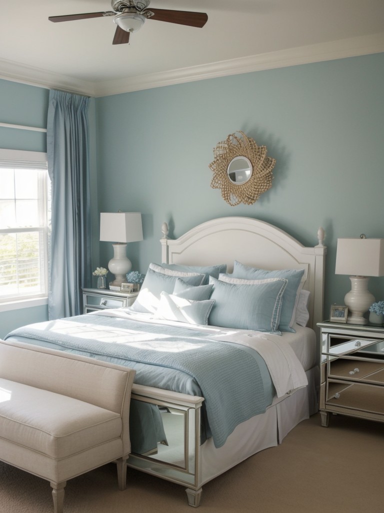 Nautical-Inspired Bedroom: Coastal Charm with Mirrored Furniture