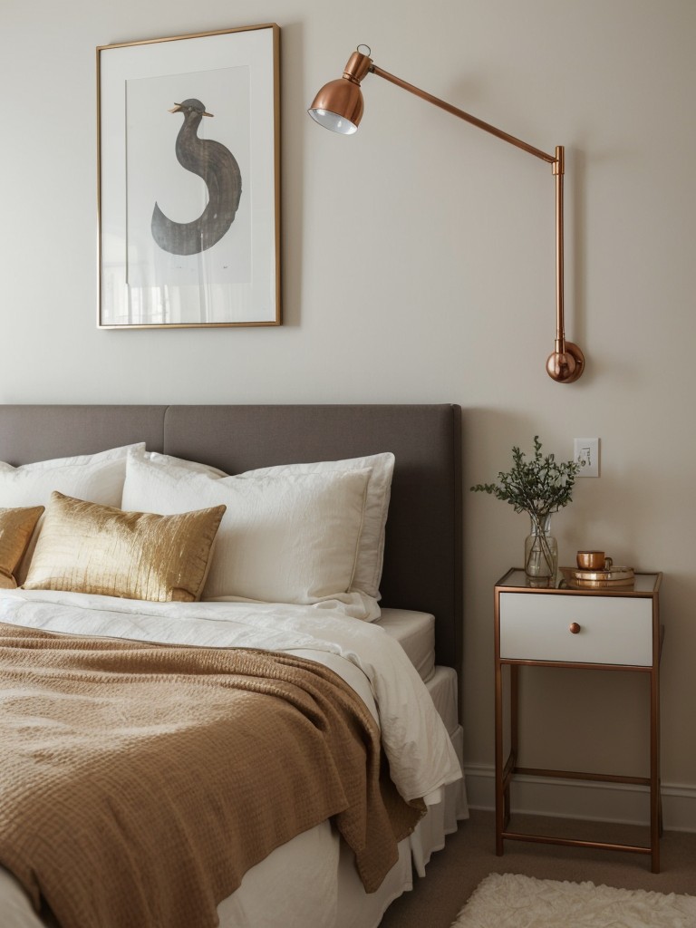 Luxurious Scandinavian Bedroom: Timeless Elegance with Metallic Accents