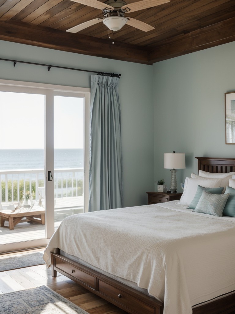 Sea-inspired decor: Install a stylish ceiling fan for a coastal breeze in your bedroom.