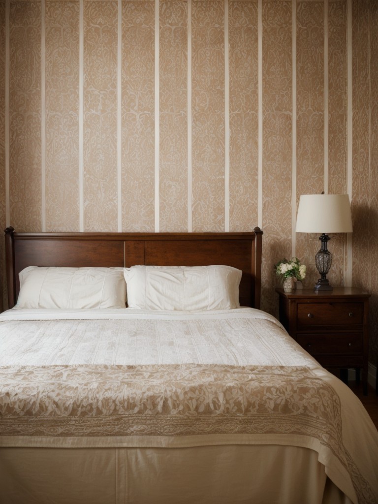 Vintage-inspired Wallpaper Borders for a Cozy Apartment Bedroom.