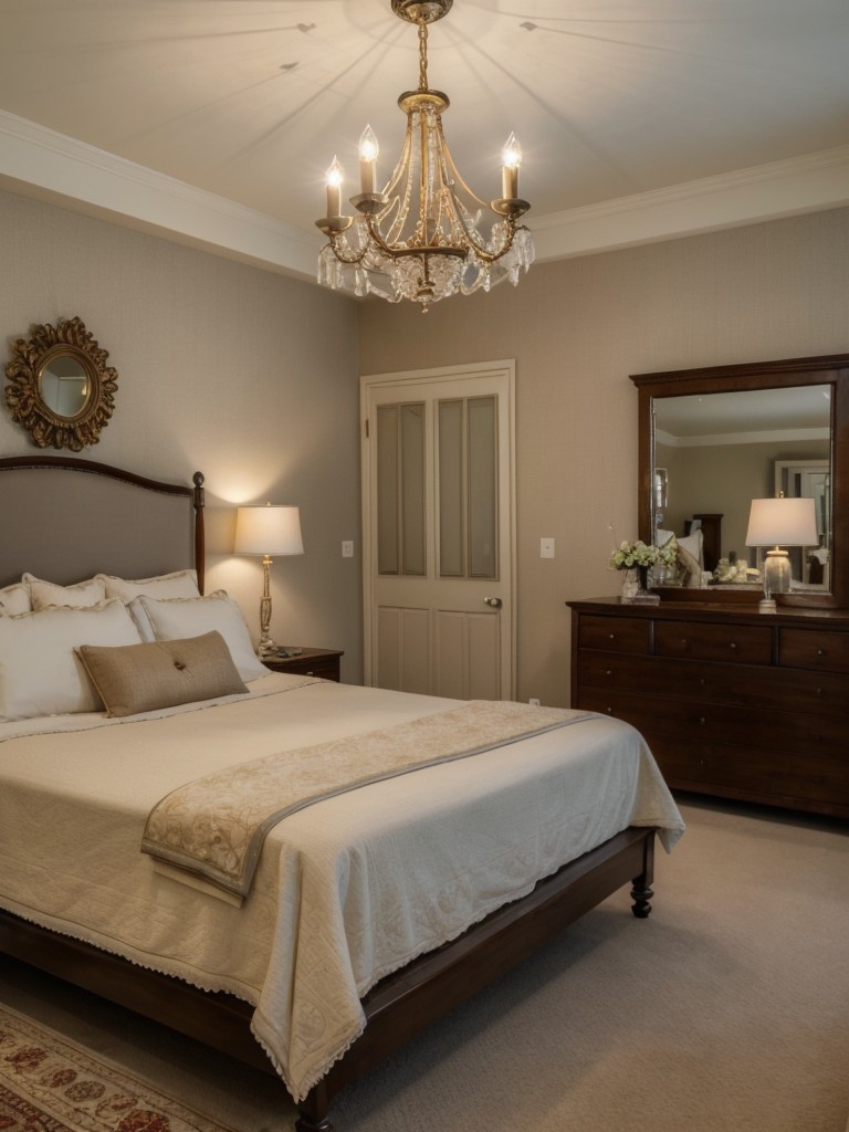 Elevate your apartment's ambiance with vintage bedroom decor and statement lighting!