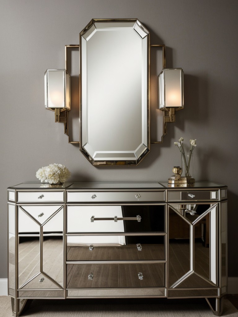 Glamorous Art Deco Bedroom Decor: Mirrored Furniture, Geometric Patterns, Metallic Accents