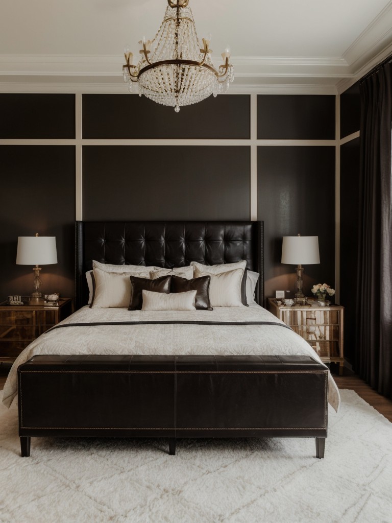 Chic Vintage Bedroom Ideas: Tufted Leather, Dark Wood, Stunning Chandelier!