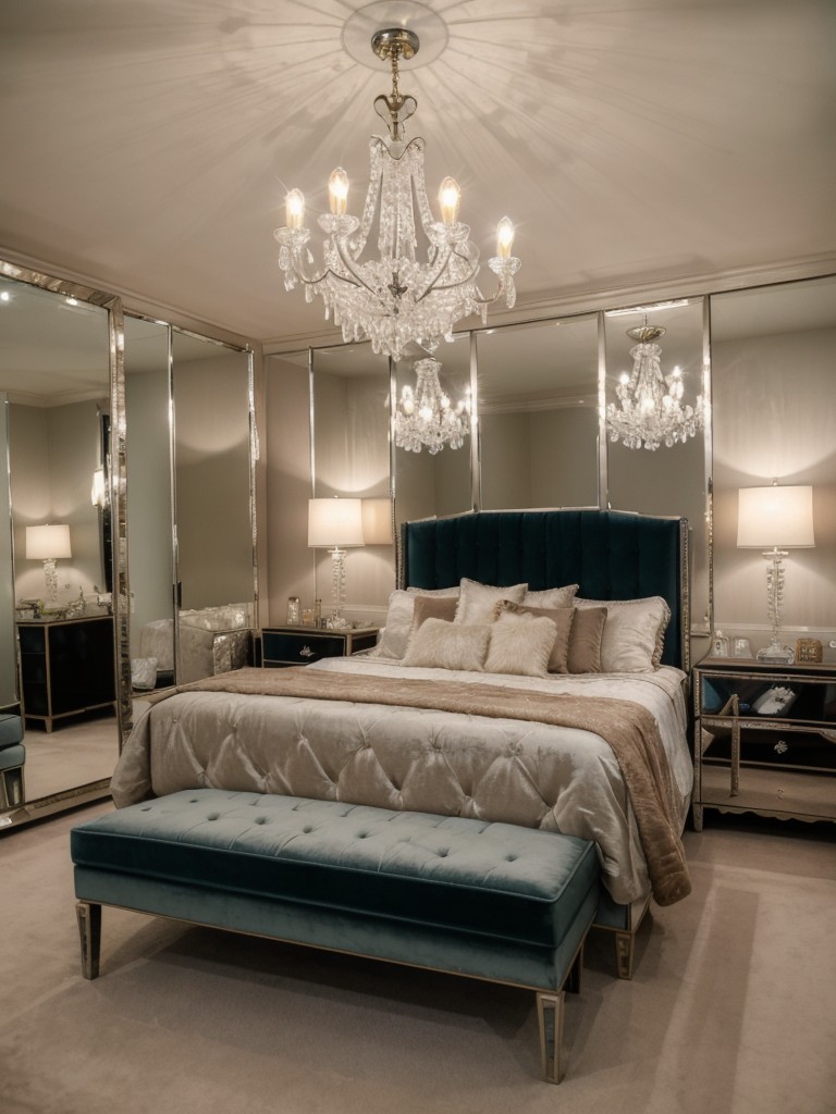 Vintage Glamour: Transform Your Bedroom Oasis with Mirrors, Chandeliers & Velvet