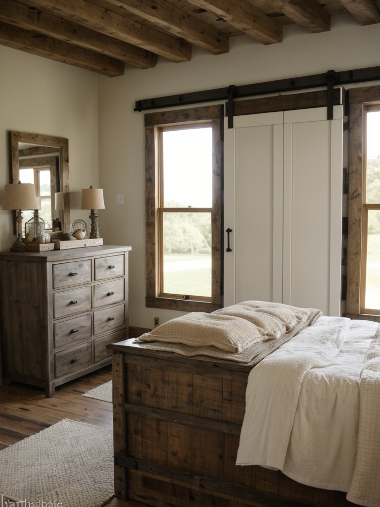 Farmhouse-inspired bedroom: Add rustic charm with barn door accents!