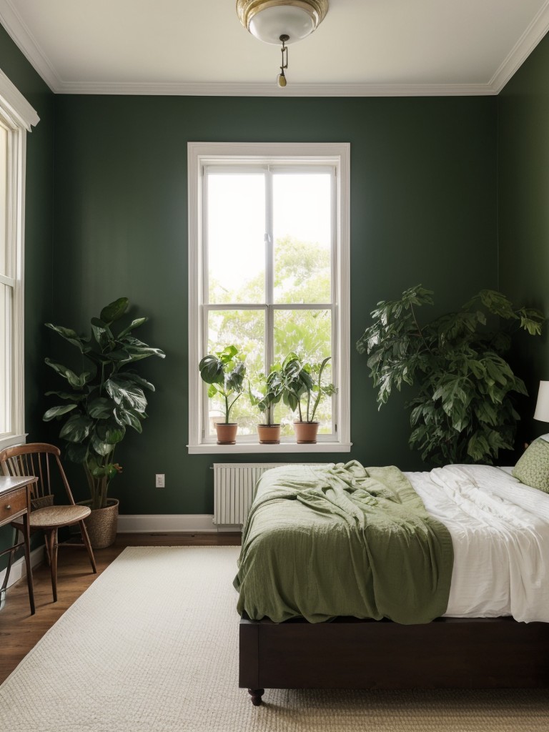 Vintage Bedroom Vibes: Green Oasis with Indoor Plants!