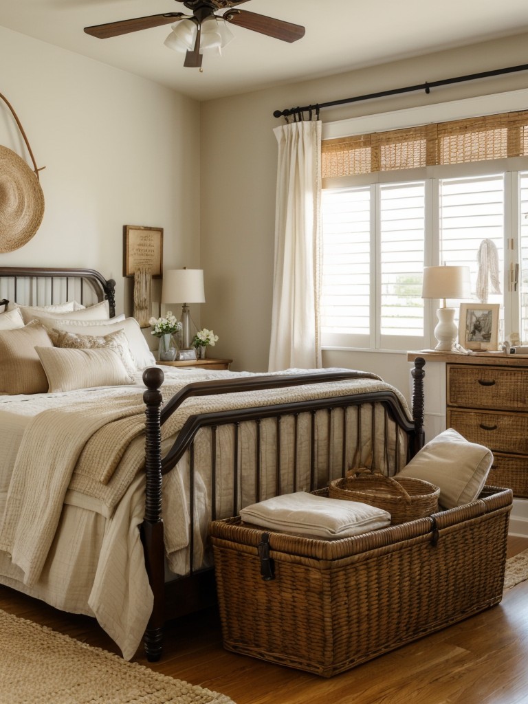 Rustic meets retro: Elevate your bedroom decor with natural materials and wicker accents!