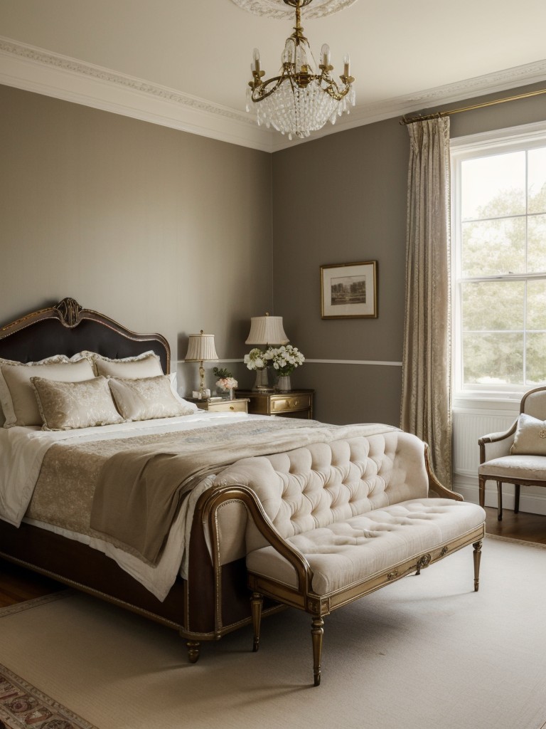 Luxury Vintage Bedroom: Timeless Charm with Antique Brass Bed & Classic Dressing Table.