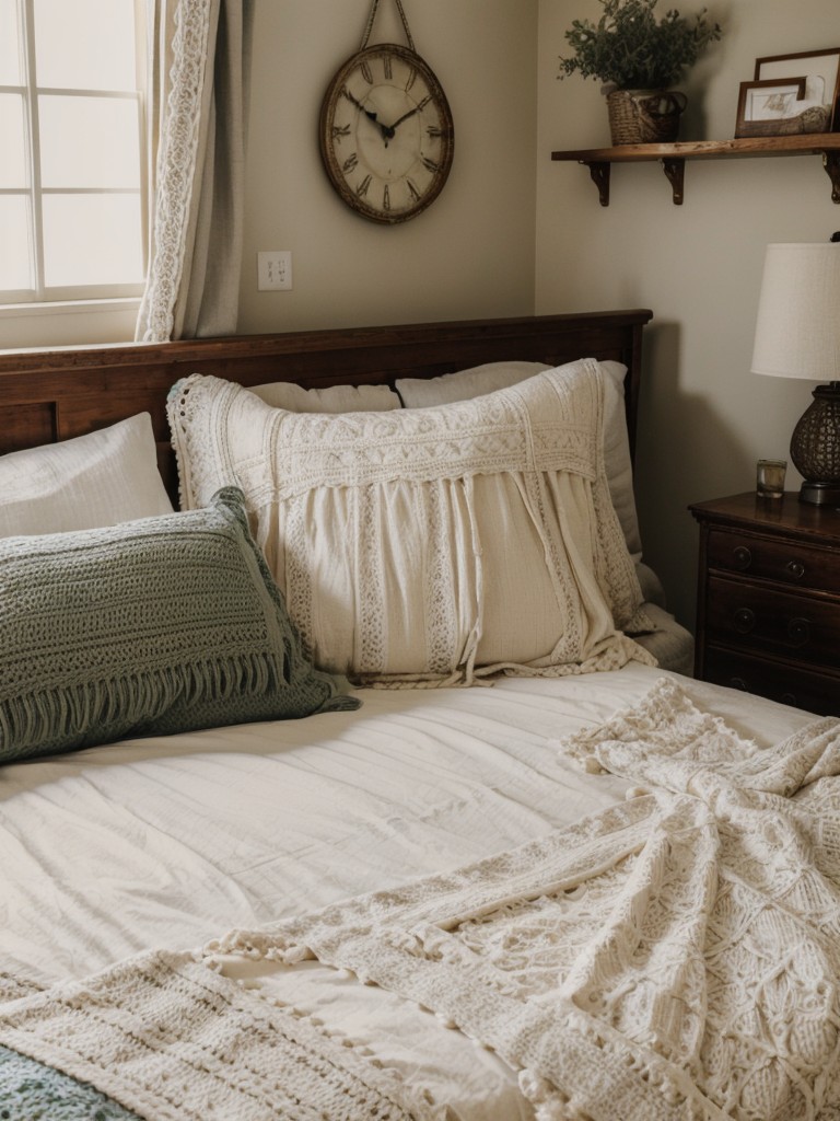 Timeless Vintage Bedroom Decor: Add Character with Lace Curtains & Embroidered Pillows