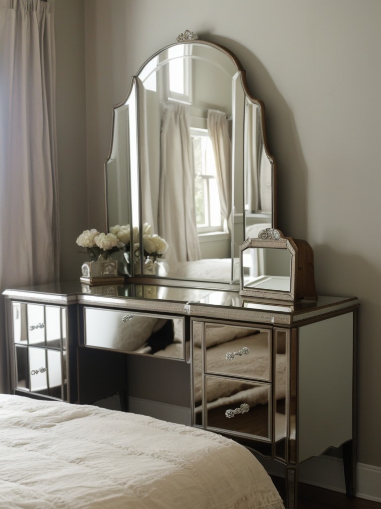 Vintage Glam Bedroom: Mirrored Accents for a Serene Escape