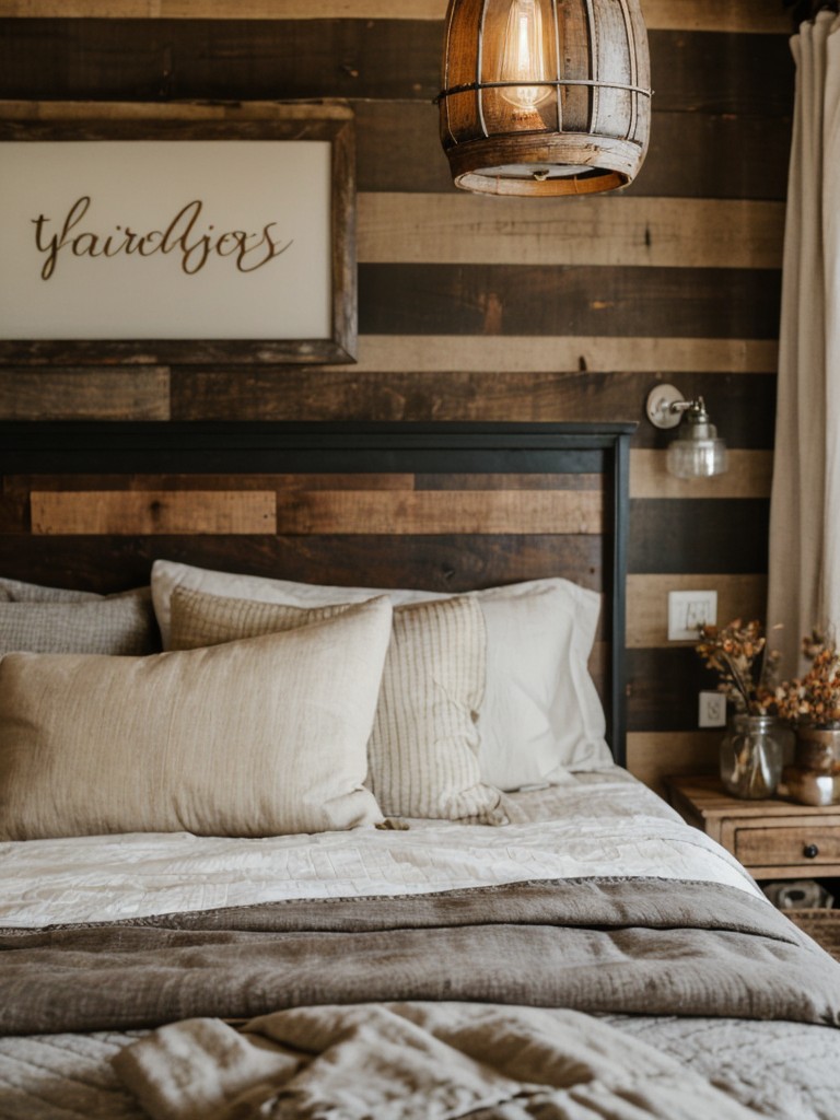 Vintage farmhouse vibes for your bedroom with reclaimed wood and mason jar lights