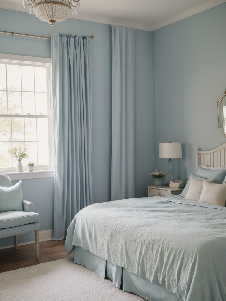 Charming Vintage Bedroom: Transform your space with calming blues and pastel tones!