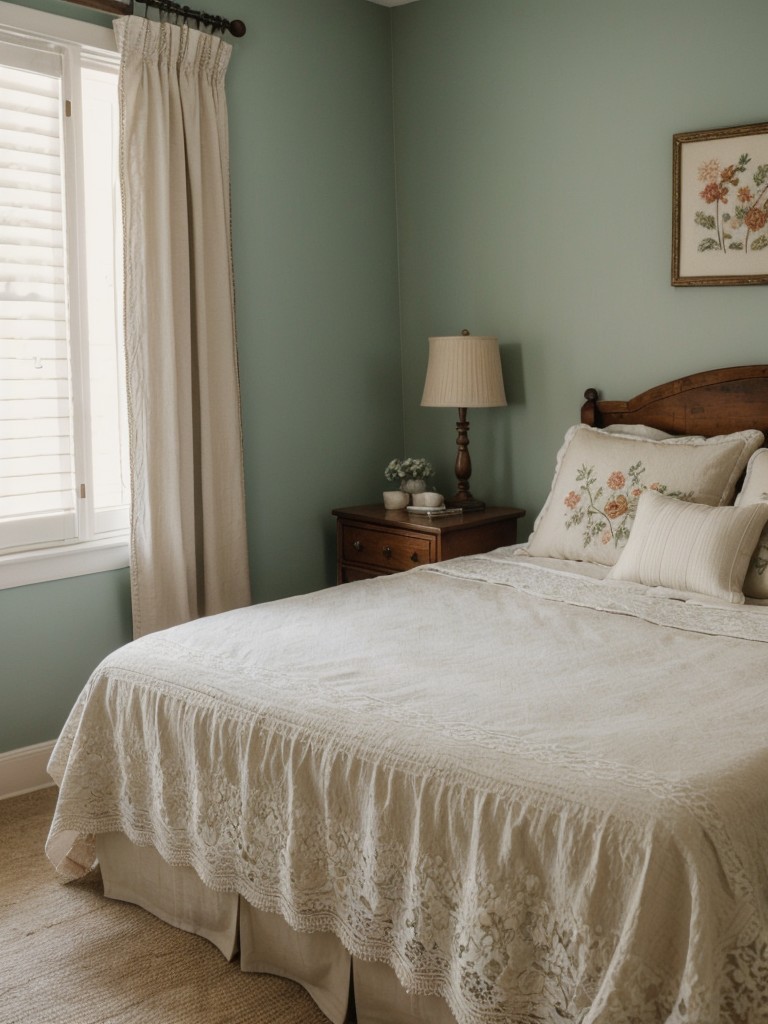 Romantic Vintage Apartment: Embrace Simplicity with Lace Curtains and Embroidered Pillows!