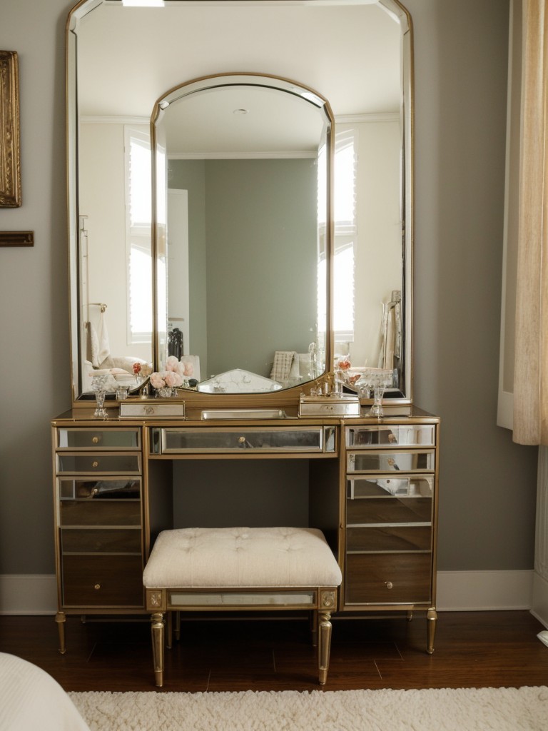 Charming Vintage-Inspired Apartment: Elegant Vanity & Glamorous Decor