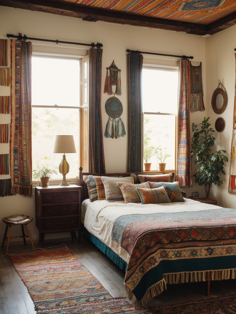 Boho-Chic Bedroom Vibes: Vintage Textiles and Eclectic Patterns!