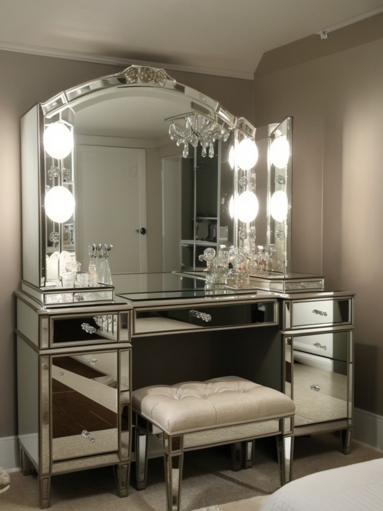 Vintage Glam for Your Bedroom: Mirrored Furniture & Crystal Accents!