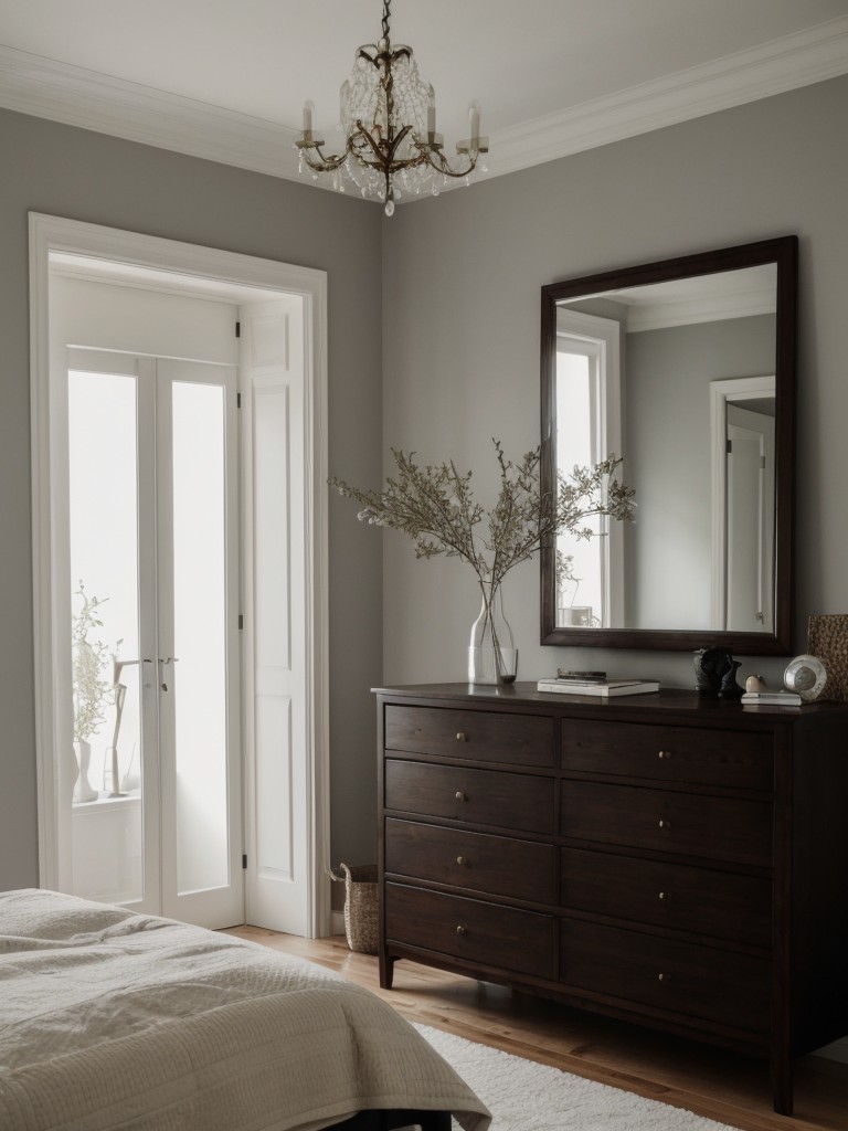 Sophisticated Scandinavian Bedroom: Embrace Dark Wood & Traditional Molding for an Elegant Home