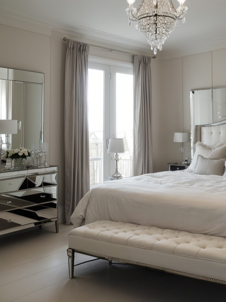 Scandi-Inspired Bedroom: Add Drama with Mirrored Furniture & Crystal Chandeliers