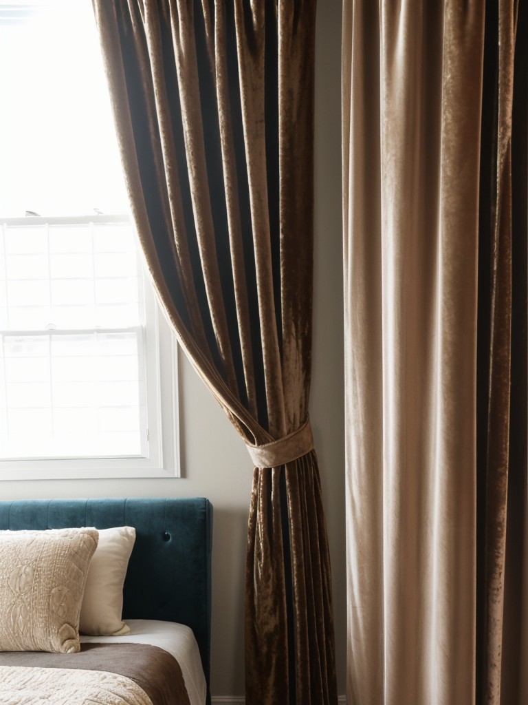 Vintage Bliss: Elevate your bedroom with plush velvet drapes and stunning curtain tiebacks!