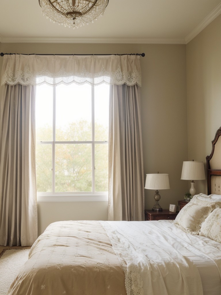 Vintage-Inspired Bedroom: Cozy Charm with Lace Curtains!