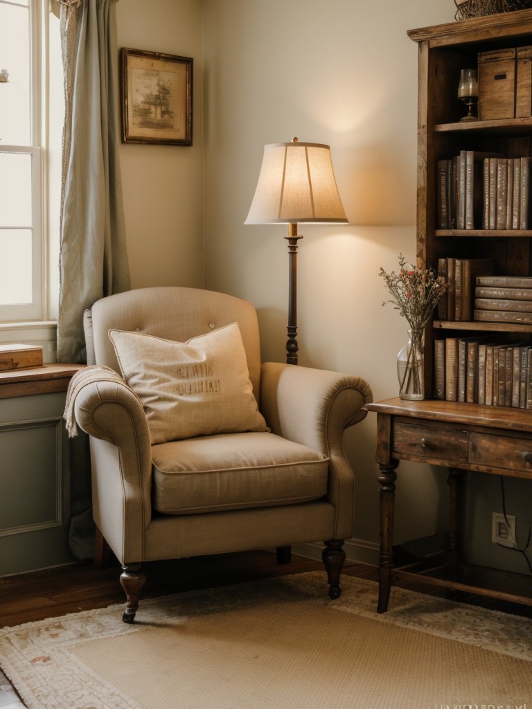 Cozy Vintage Reading Nook: Rustic Charm for Apartment Bliss