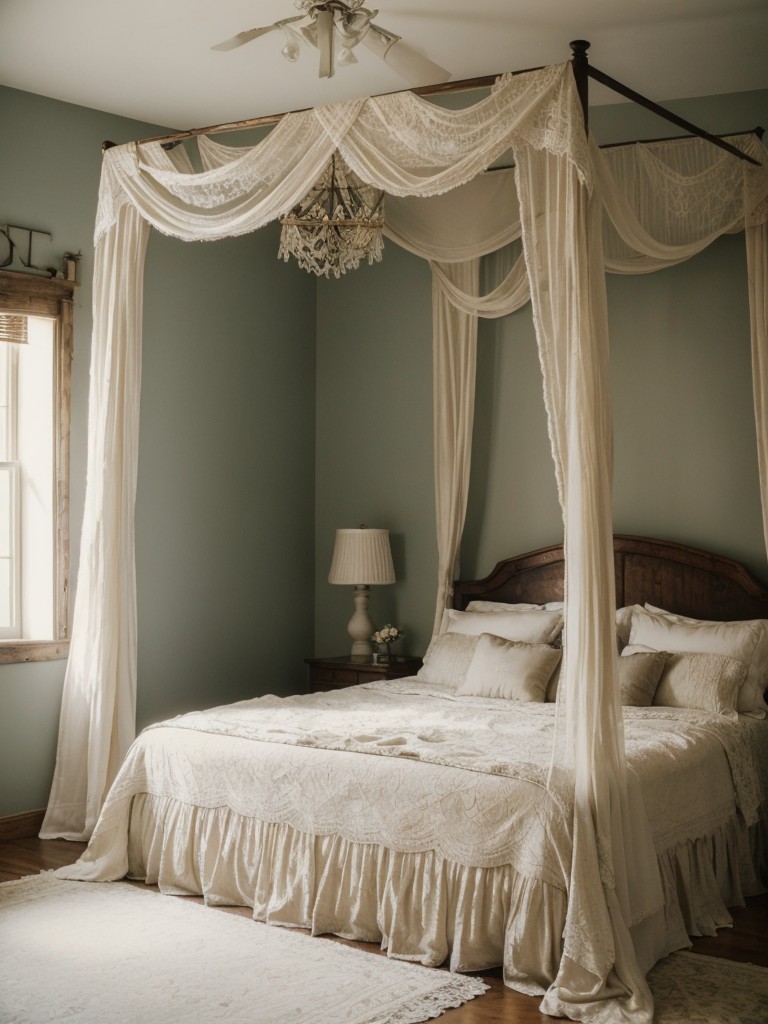 Romantic Vintage Apartment: Rustic Charm & Delicate Lace Canopy