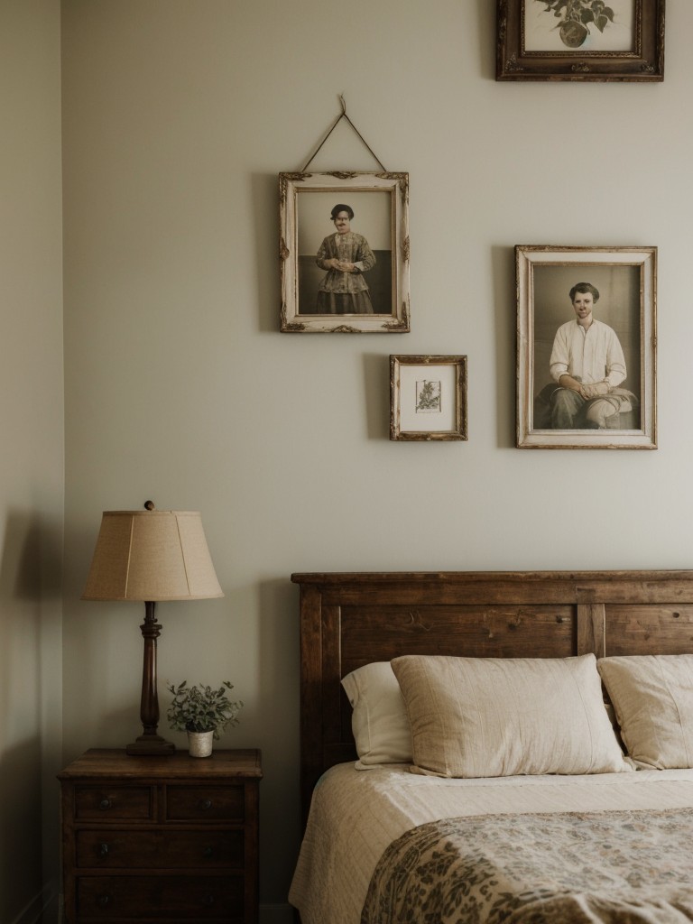 Charming Rustic Vintage Bedroom: Add Personal Touch with Antique Frames!