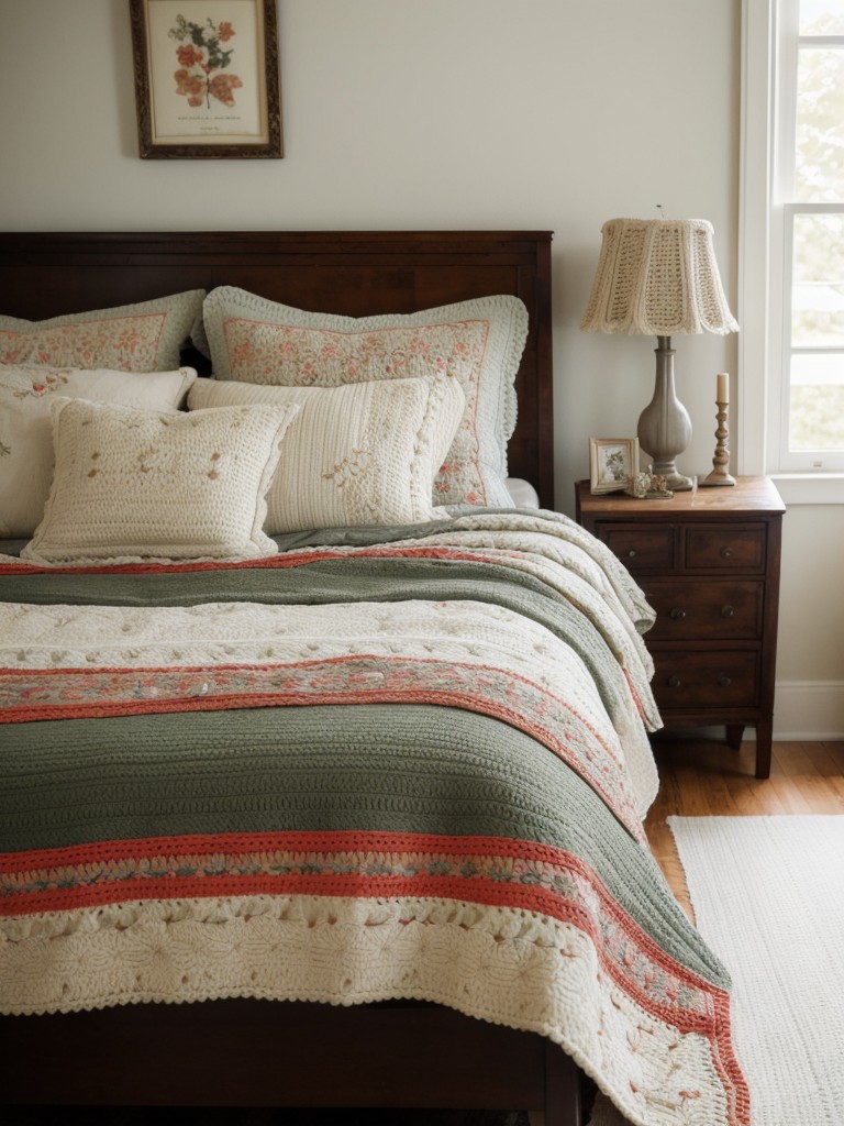 Vintage-inspired textiles: Cozy up your bedroom with crochet blankets and embroidered pillowcases!