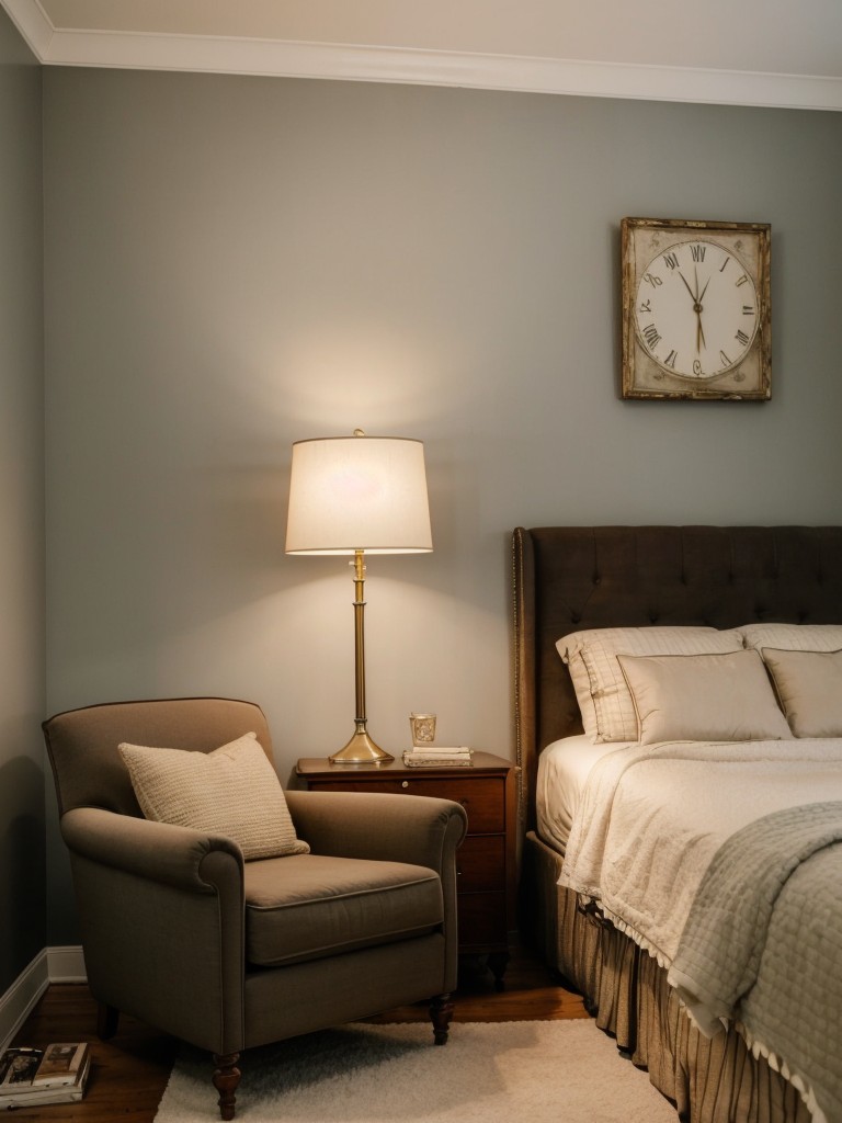 Vintage Charm: Create a Cozy Bedroom Nook with a Chic Armchair and Lamp!