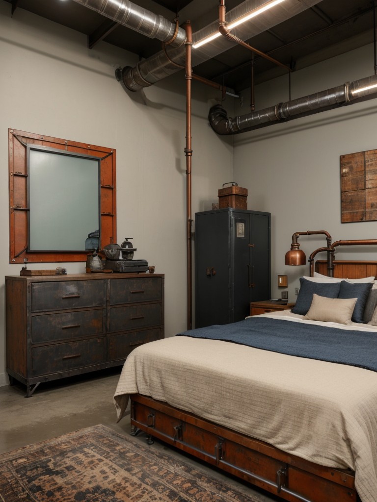 Create a Vintage Industrial Bedroom with Warm Neutrals, Blues, Rust & Copper