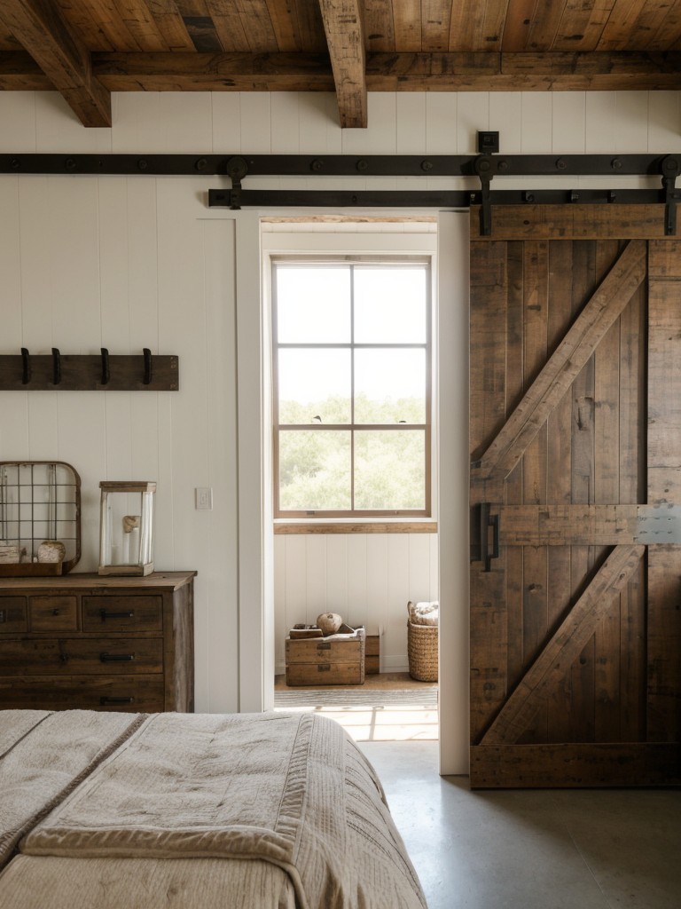 Rustic barn door adds vintage charm to industrial bedroom decor